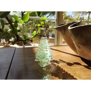 Vintage Stacked Layered Art Glass Pine Christmas Trees Abstract Sculpture ~4.5"